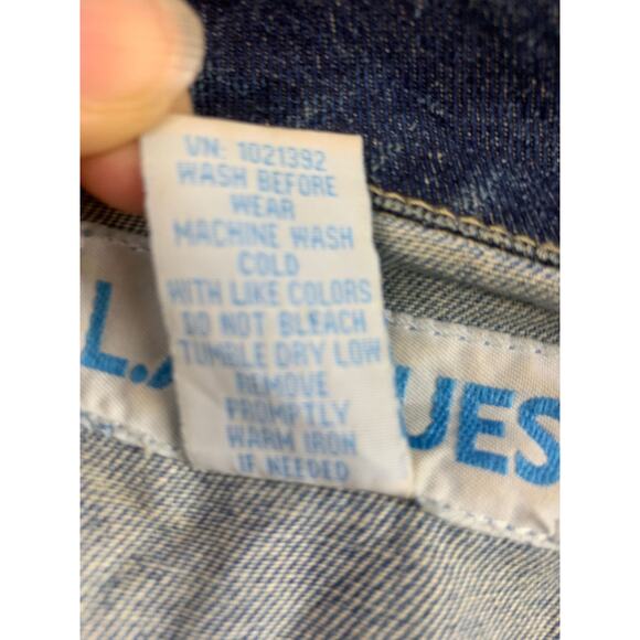 Vintage LA BLUES Women's 22/24 Dark Navy Blue Patchwork Denim Jacket - Picture 5 of 11